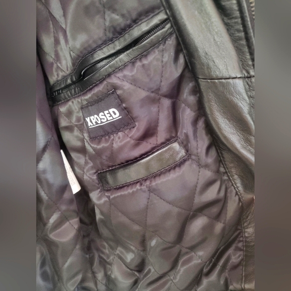 Men’s Black Leather Crew Neck Biker Jacket - Picture 8 of 13